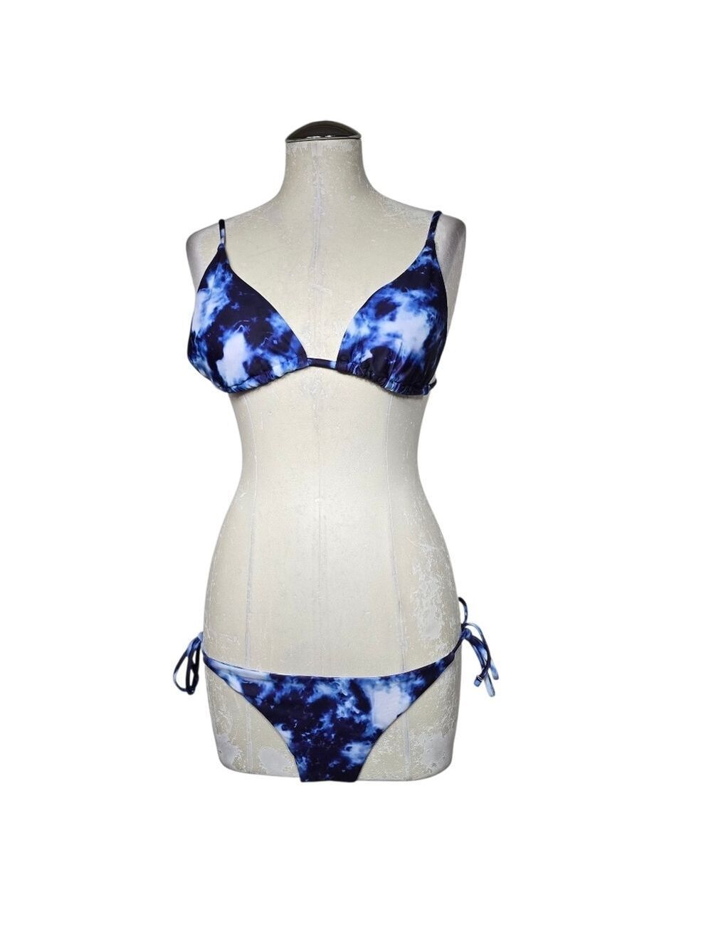 Zaful Blue Tie Dye Print Matching Bikini Set M
